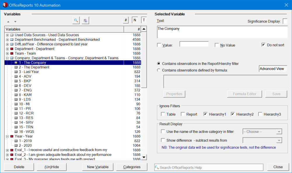 Variable in data Editor