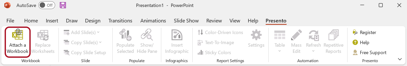 Attach Workbook in the Ribbon Tab