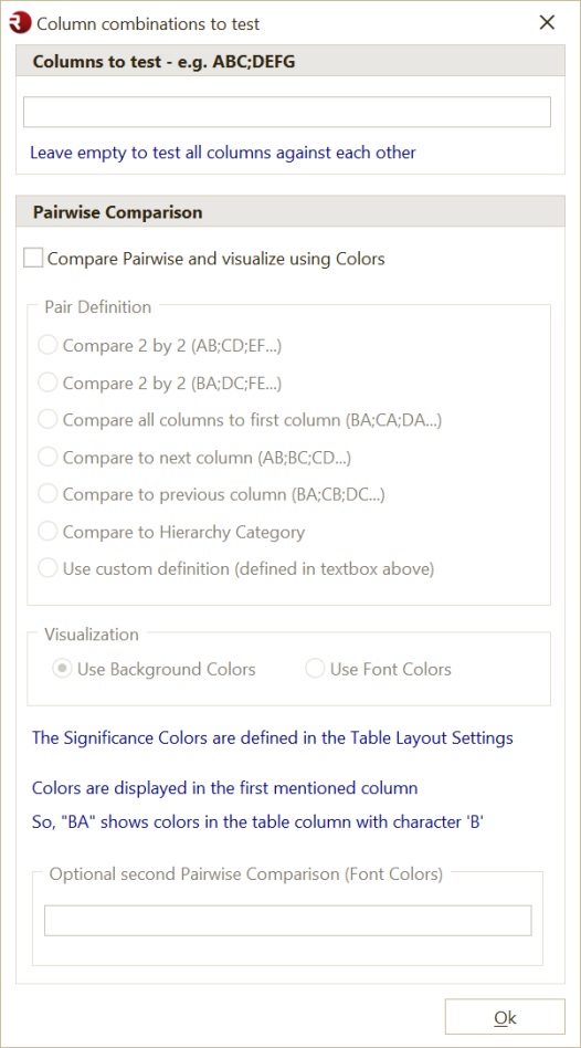 Column Comparence definition form