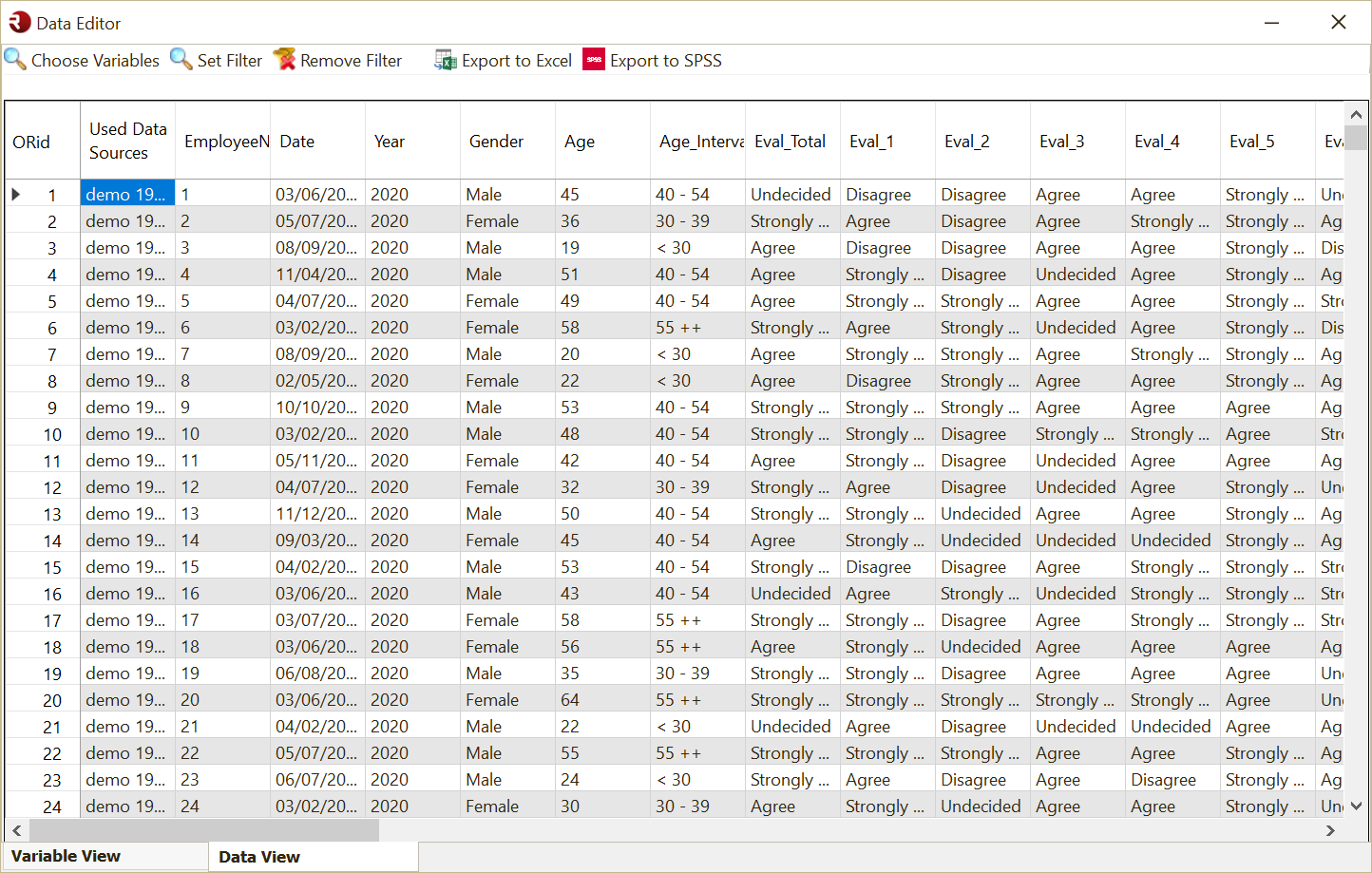 Data View in the Data Editor