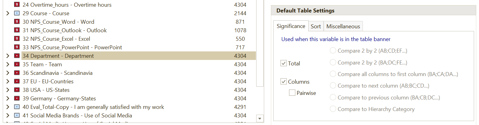 Table Settings in Data Editor