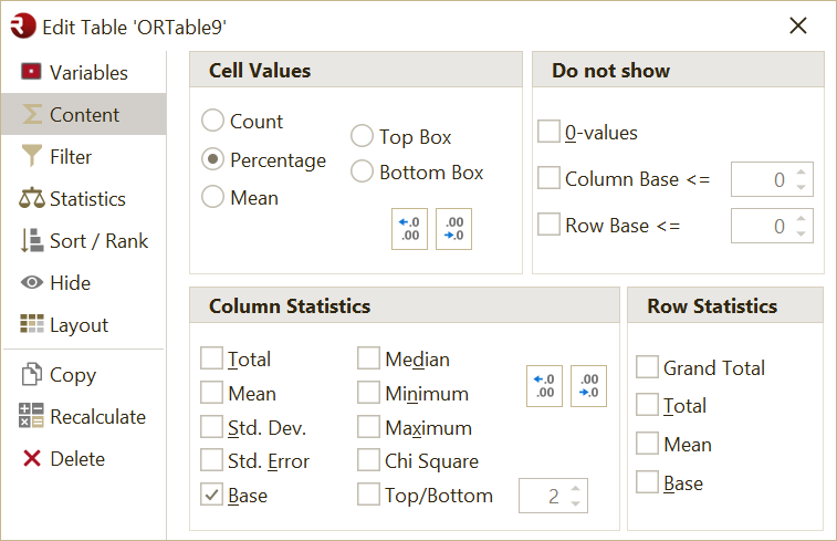 Table Content definition