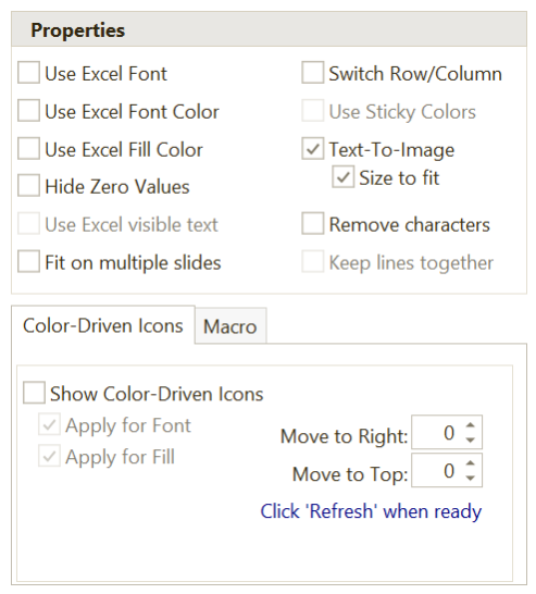 Link properties in the Populate Pane