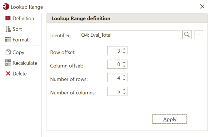 Lookup range definition