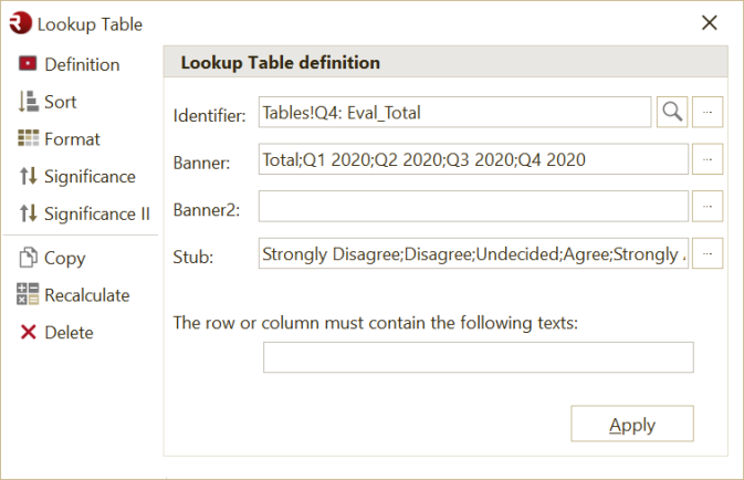 Lookup Table definition