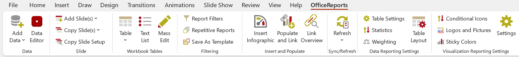 The OfficeReports Ribbon Tab