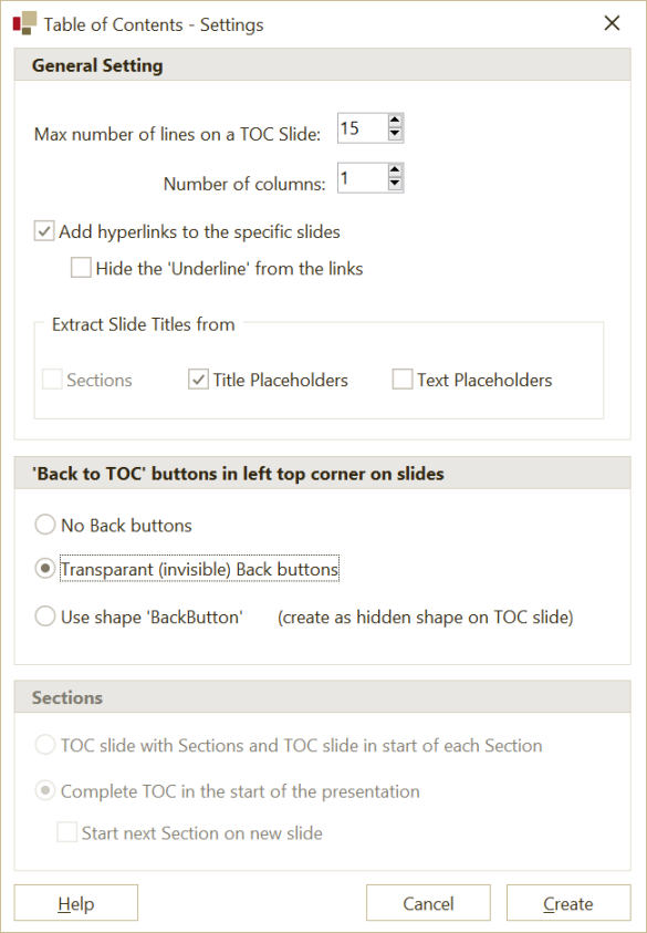 Table of Contents in the PowerPoint ribbon tab